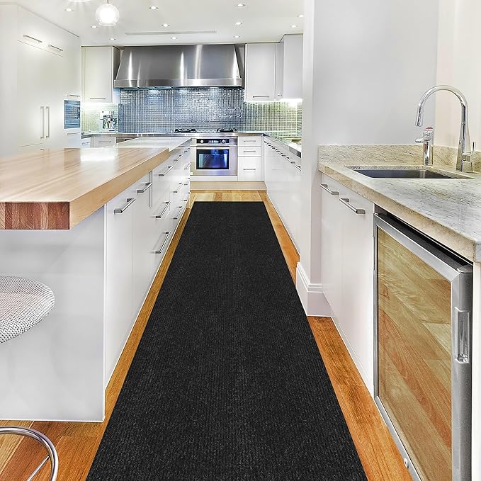 Ottomanson 2'7" x 11' Hallway Runner with Scraper Pile - Extra Durable Non-Slip Rug Mat for Indoor & Outdoor Use - Ideal for Kitchen, Entryway & Garage - High-Traffic Carpet, Black
