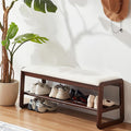 Shoe Rack Bench,2 Tier Wooden Entryway Bench with Shoe Storage, Shoe Rack with Cushion for Living Room, Hallway(Cream White, 39.4")