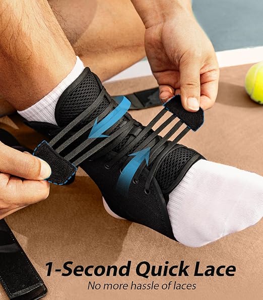 Quick Lace Up Ankle Brace with Side Stabilizing Pads, Slim Fit Ankle Support Brace, Adjustable & Breathable Ankle Support for Men Women, Ankle Stabilizer for Sprain,Injury Recovery,Sports,S