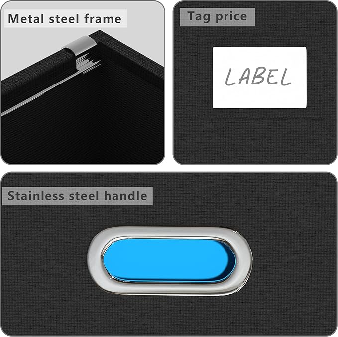 Hanging File Box with Lid, Set of 2 Filing Organizer Storage Box, Linen Collapsible Decorative Office/Home File Cabinet (14x9.3x10.9 inch) (Black)