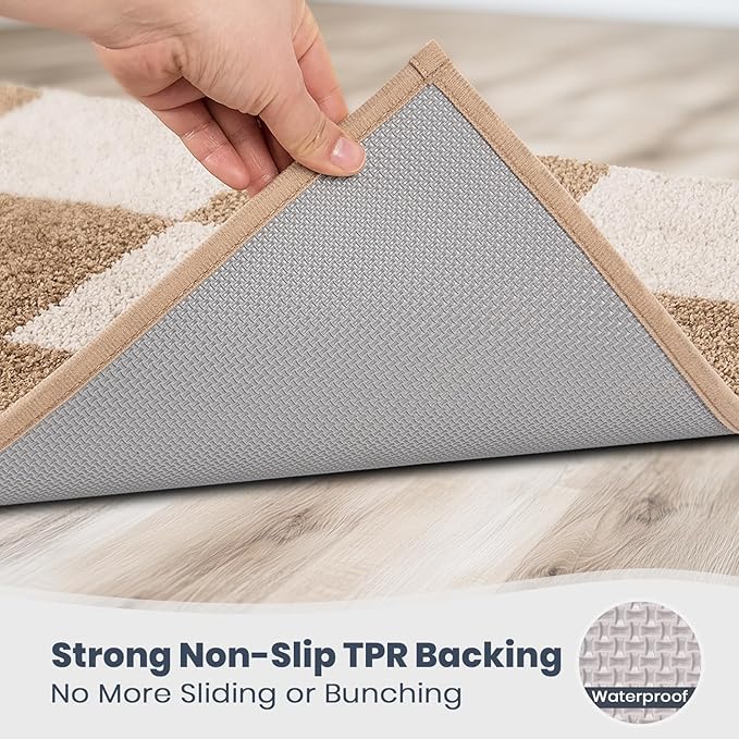 PURRUGS Bathroom Rug Non-Slip Machine Washable 30" x 46", Super Absorbent and Quick-Dry Bath Mat, Extra Soft and Plush Bath Rug for Shower, Bathtub and Sink, Beige & Grayish Brown