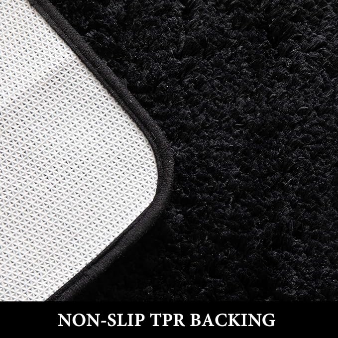 MIULEE Black Bathroom Rugs Non Slip Bath Mat 24'' x 40'' Shaggy Soft Bath Rug Plush Microfiber Absorbent Water for Shower Tub Machine Washable (Black, 24x40 Inches)