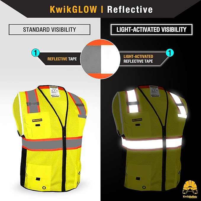 KwikSafety - Charlotte, NC - BIG KAHUNA Safety Vest [2 Pack] Class 2 ANSI OSHA Reflective Vest Durable High Visibility Vest Construction Safety Vest for Men Industrial Work Gear/Yellow Large