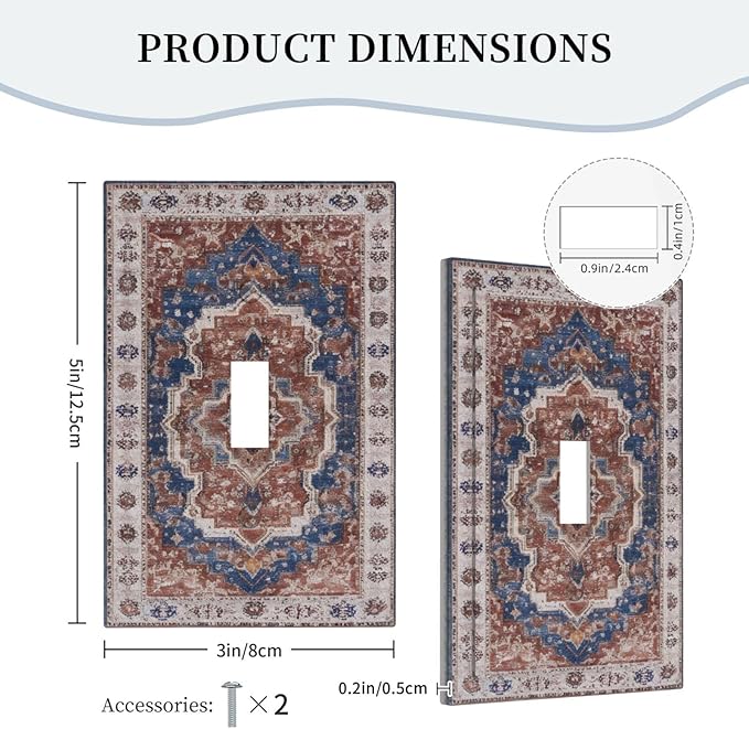 Vintage Orange Medallion Pattern Single Toggle Light Switch Covers Decorative 1 Gang Wall Plate Electrical Device Switchplate Dimmer Faceplate for Bathroom Decor