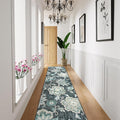 Beeiva Floral Carpet Runner Non Slip, Vintage Washable 2.5x12 Rug Runners for Hallways Non Slip, Ultra Thin Printed Distressed Blue Hallway Rug for Bedroom Bathroom Laundry