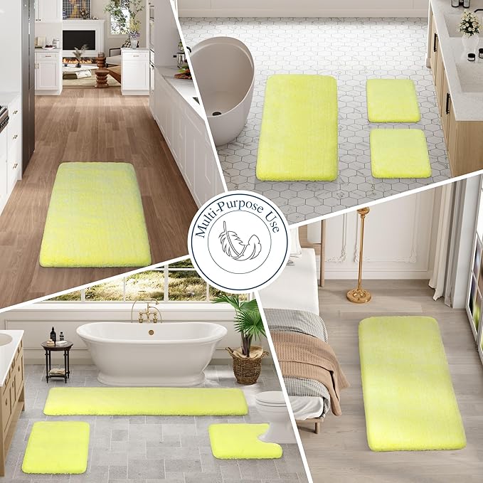 Walensee Large Bathroom Rug (24 x 60, Yellow) Extra Soft and Absorbent Shaggy Bath Rug Machine Washable Microfiber Bath Mat Non Slip Bath Mat, Luxury Bathroom Floor Mats