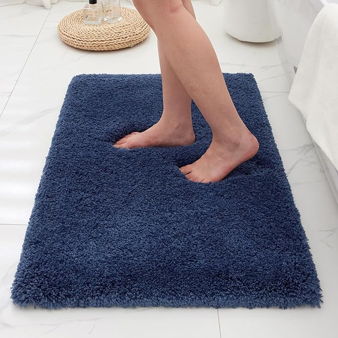 Bathroom Rugs 36x24, Ultra Thick Shaggy Soft Microfiber Absorbent Bath Rug, High Density Foam Latex Non Slip Backing, Machine Washable Bath Mats for Bathroom Floor & Sink, Navy Blue