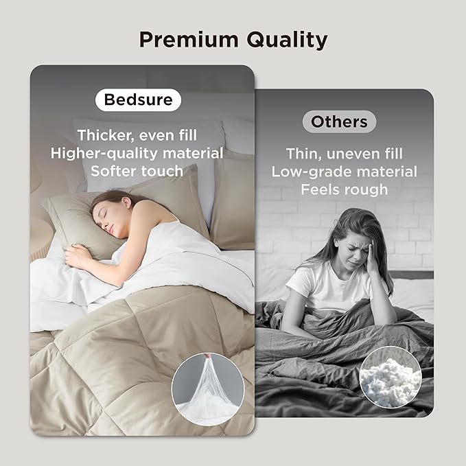 Bedsure Queen Comforter Set - 7 Pieces Reversible Beige and White Bedding, Queen Size Bed Set for All Seasons, Bed in a Bag with Down Alternative Comforter, Sheets, Pillowcases & Shams