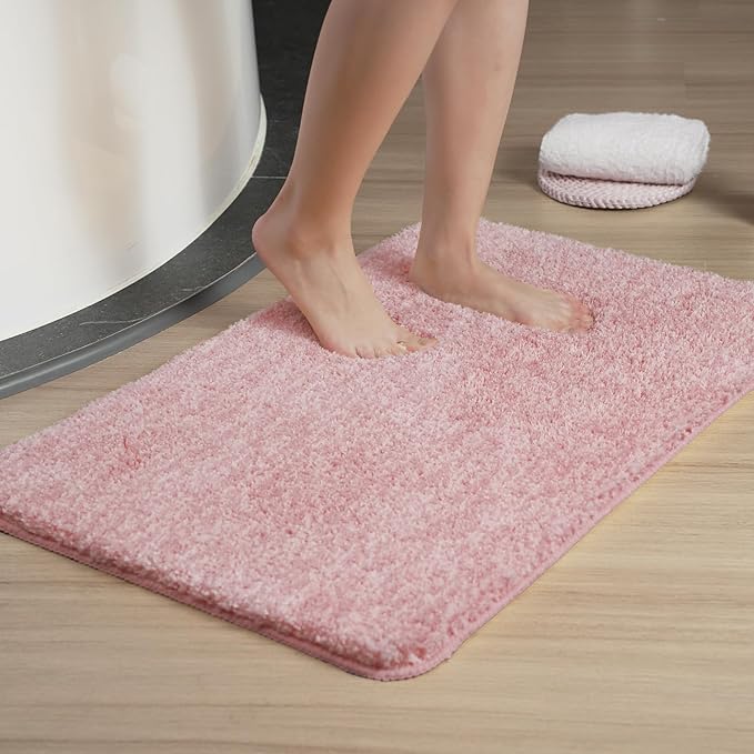 Luxury Quick Dry Non-Slip Bathroom Rugs【24'' x 36'' Cherry Pink】 Highly Absorbent Washable and Ultra Soft, Extra Thick Fluffy Bath Mats for Shower/Kitchen/Bathtub Floor