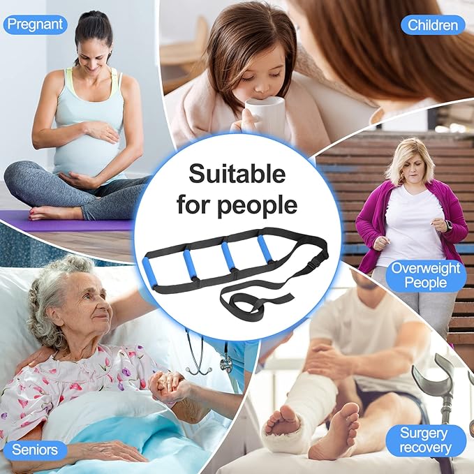 Bed Ladder Assist,Pull up Helper and Sit up Helper 4 Handle Grips,Bed Rail Assistance Devices Adjustable Length Bed Lift for Most Beds Mobility Aid for Elderly, Handicapped,Injured (95 INCHES)