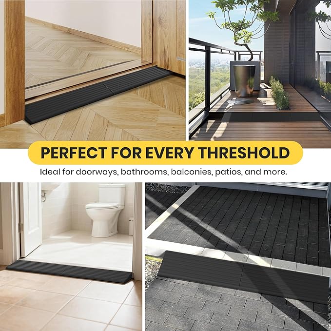 1" H Rubber Threshold Ramps for Doorways, 2 PCS Modular Wheelchair Ramp, Door Threshold Ramp, Access Ramps for Wheelchairs, Walkers, Strollers, Sweepers, Bathrooms, Entryways, 2000LBS Capacity