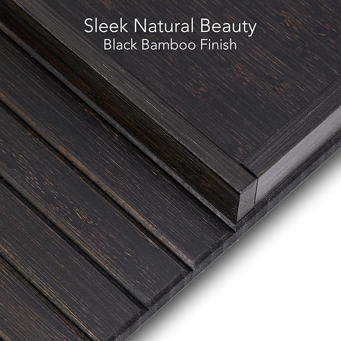 DETOR Sofa Arm Tray with Spacious 12.4" x 5.4" Storage Box, Black-Stained Bamboo Finish, Enhanced Non-Slip Felt Bottom, Sturdy Bamboo Slats, Fits Armrests 6" and Wider