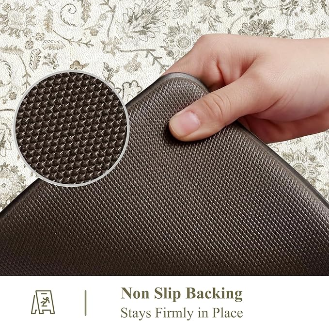 Collive Kitchen Floor Mat Cushioned Anti Fatigue, Vintage Boho Floral Rug Non Skid Waterproof Kitchen Sink Rugs, Memory Foam Comfort Standing Desk Mats for Floor, Office, 17.3''x28''
