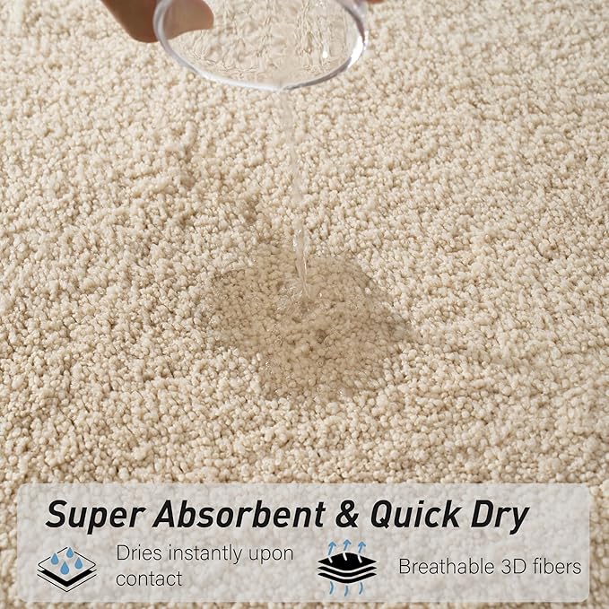Luxury Quick Dry Non-Slip Bathroom Rugs【20'' x 30'' Beige】 Highly Absorbent Washable and Ultra Soft, Extra Thick Fluffy Bath Mats for Shower/Kitchen/Bathtub Floor