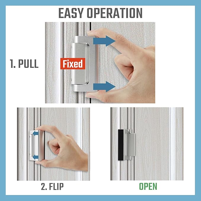4PACK Home Security Door Reinforcement Lock Childproof, Add High Security to Home Prevent Unauthorized Entry, Aluminum Construction Finish, Frame Lock, Silver