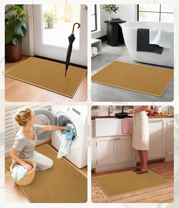 YIHOUSE Bathroom Rugs Mats Sets 3 Pieces, Ultra Thin Bath Mat Absorbent Non Slip Bath Rugs for Bathroom Washable, Shower, Sink, Laundry (Yellow, 3 Pieces)