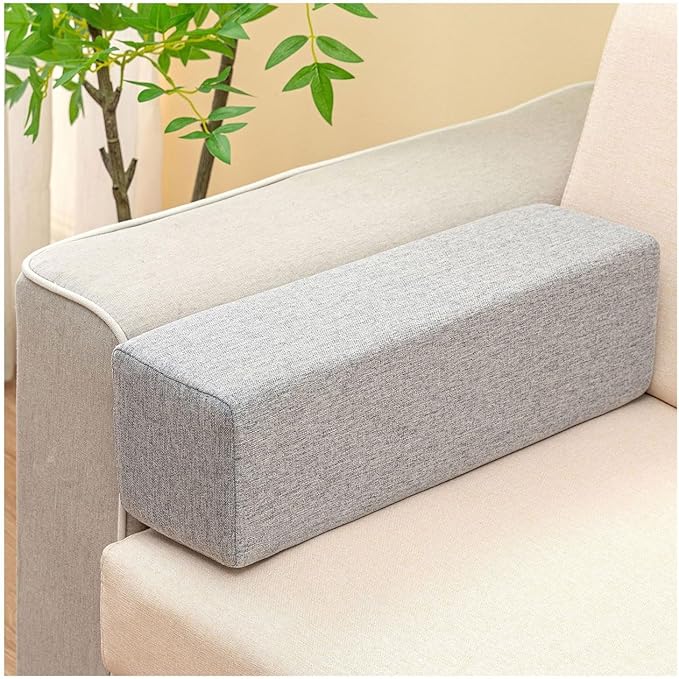 Couch Arm Rest Pillow, High Density Foam Armrest Cushion Removable Pillowcase Washable Elbow Support, Thicken High Density Foam Pad for Recliner Sofa, Bed, Armchair(Neutral gray,25.6X5.9X5.9in)
