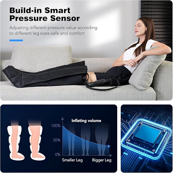Leg Compression Massager for Circulation, Leg Massager Recovery System for Pain Relief, Full Compression Boots for Gym Home Use, Gifts for Athletes, Women, Men