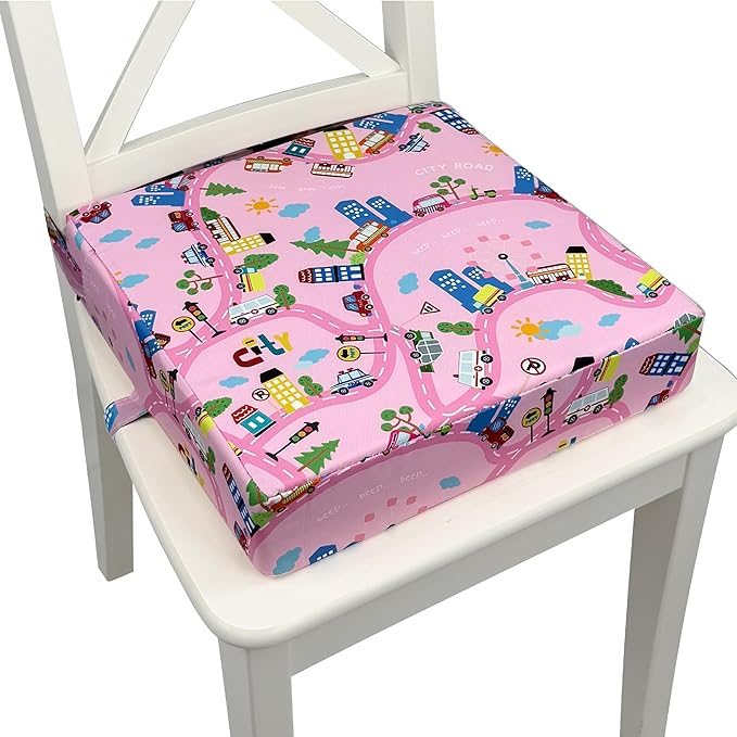 Toddler Booster Seat for Dining Table,Portable Kids Booster Seat - Adjustable, Non-Slip, Lightweight & Easy to Clean (Pink car)