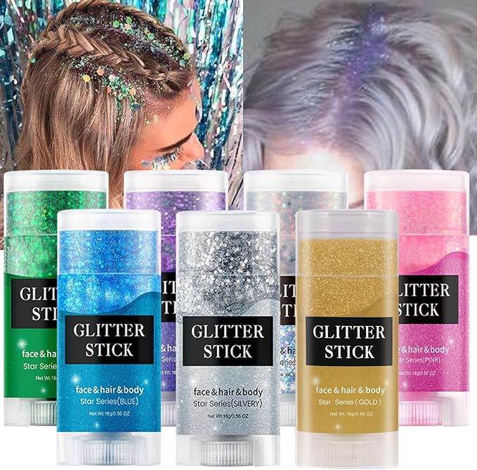 MEICOLY Green Body Glitter Stick,Christmas Hair Glitter Stocking Stuffers for Women,Green Accessories for Spirit Week,Alien Face Glitter,St Patricks Day Accessories,Chunky Glitter for Mardi Gras