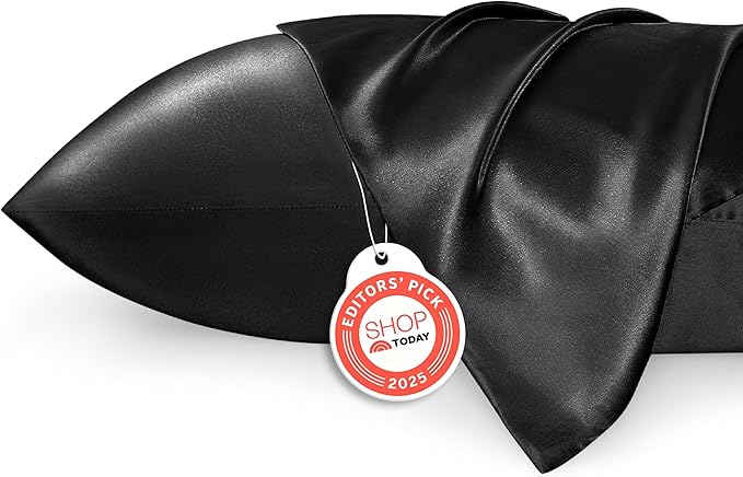 Bedsure Satin Pillowcase for Hair and Skin Queen - Black Silky Pillowcase 2 Pack with Envelope Closure, Similar to Silk Pillow Cases, Gifts for Women Men, 20x30 Inches, 2pcs