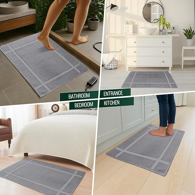 Pearl Linens 100% Ring Spun Cotton Bath Mat (Pack of 6) 20 x 30 Inch, Washable, Soft & Absorbent Terry Bathroom Floor Mat – Not Bathroom Rugs – Quick-Dry After Shower Bath Mat, 687 GSM, Light Grey