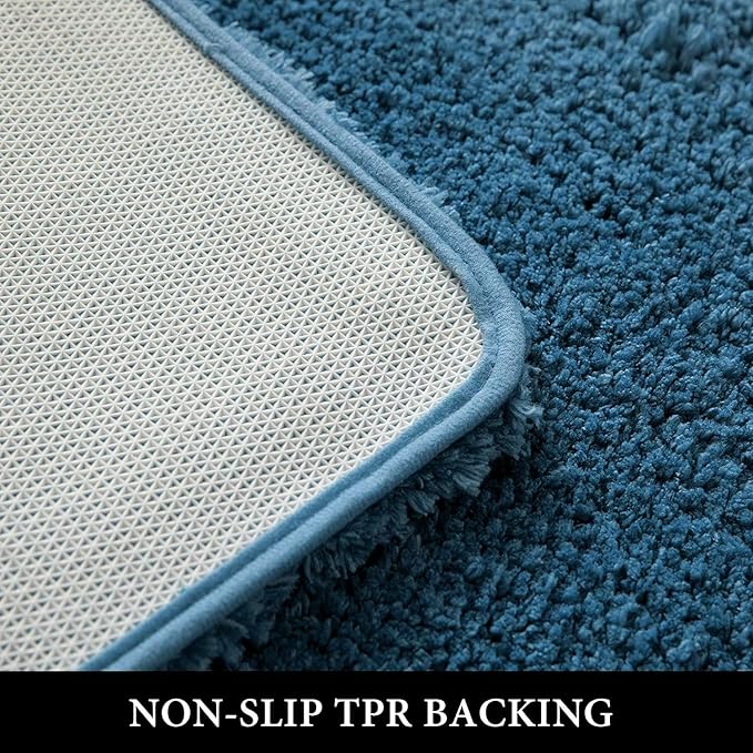 MIULEE Microfiber Toilet Bath Mat U-Shaped Contour Shaggy Rugs Non Slip Extra Thick Soft Absorbent Water for Bathroom Commode Machine Washable(20x20 Inch, Navy Blue)