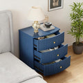 Grooved Wood End Table with 3 Drawers, Curved Edge Storage Side Table, Three Drawer Nightstand Compact Sofa Bedside Table for Bedroom, Living Room and Small Spaces, Blue