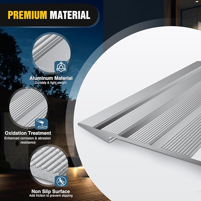 Nilight Door Threshold Ramp, 1" Rise Portable Aluminum Wheelchair Door Transition Entry Ramps for Doorways Home Steps