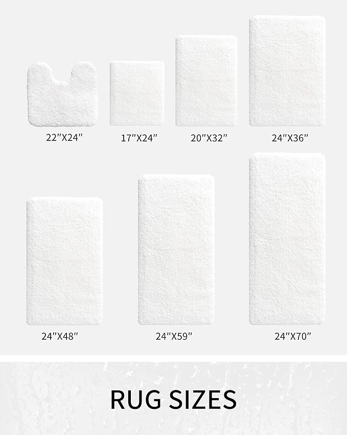 Bathroom Rugs 32x20, Ultra Thick Shaggy Soft Microfiber Absorbent Bath Rug, High Density Foam Latex Non Slip Backing, Machine Washable Bath Mats for Bathroom Floor & Sink, White