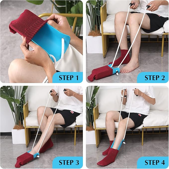 Sock Aid - Wide 3.93" Sock Aid with Foam Handles, Sock Aide Device for Elderly, Sock Helper Easy On Easy Off, Blue