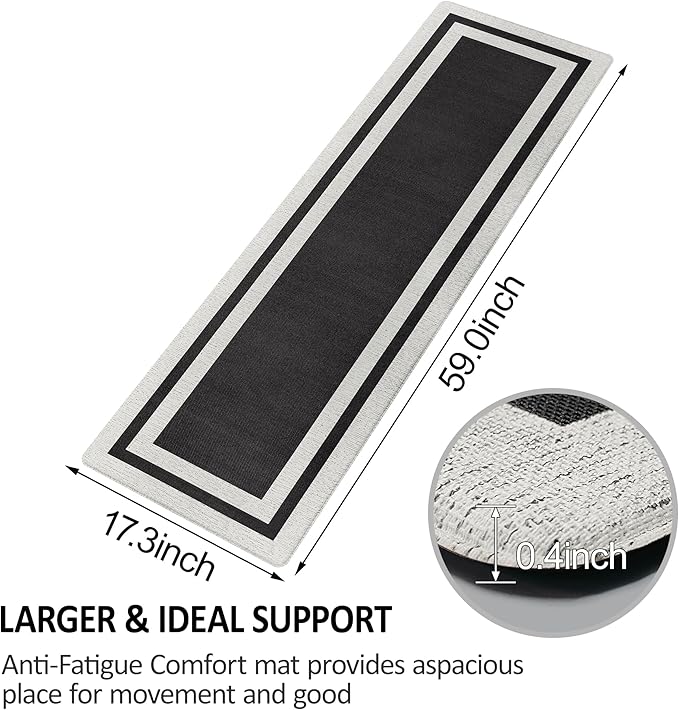Anti Fatigue Kitchen Floor Mat Cushioned Non-Skid Waterproof Floor Mat Ergonomic Comfort Foam Standing Rugs for Floor for Kitchen, Floor, Office, Sink, Laundry Black 17.3 Inch x 59 Inch