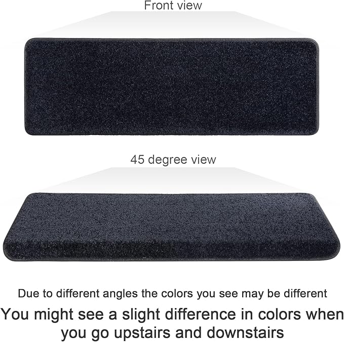 PURE ERA Bullnose Carpet Stair Treads Set Tape Free Non-Slip Indoor Stair Protectors Pet Friendly Rugs Covers Soft Skid Resistant Washable Reusable 9.5" x 30"(7 Pieces,Black)