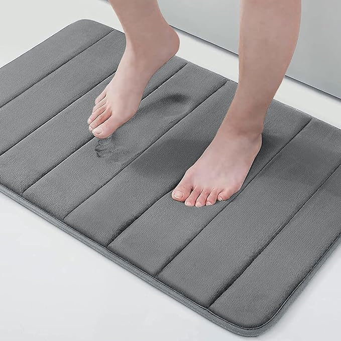 Buganda Memory Foam Bath Mat, 24" x 16", Ultra Soft and Non-Slip Bathroom Rugs, Water Absorbent and Machine Washable Bath Rug for Bathroom, Shower, and Tub, Grey