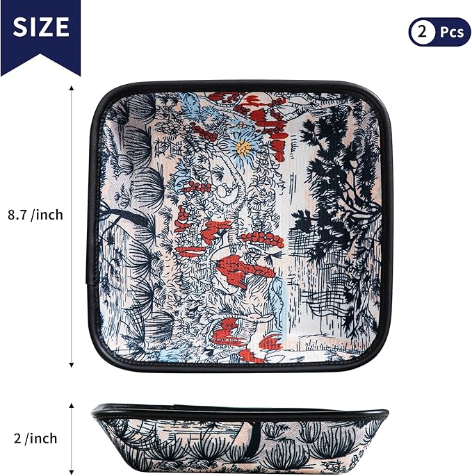 2025 Improved Design Premium Square Fabric Valet Tray Organizer Set of 2, Hard Canvas Catchall Tray for Watches, Keys, Wallets, Jewelry & Candys on Desk, Bedside, Nightstand (Square Hard)