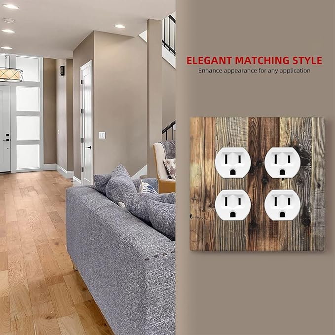 Barn Brown Wood Rustic Weathered Wood Print Outlet Covers 2 Gang Double Duplex Decorative Light Switch Covers Electrical Wallplates Socket Faceplate for Farmhouse Home Decor