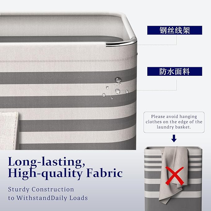 2 Pack Laundry Baskets 75L Large, Waterproof Freestanding Collapsible Laundry Hamper with Reinforced Handles, Grey Clothes Hamper for Dorm, Bathroom, Bedroom, Laundry Room