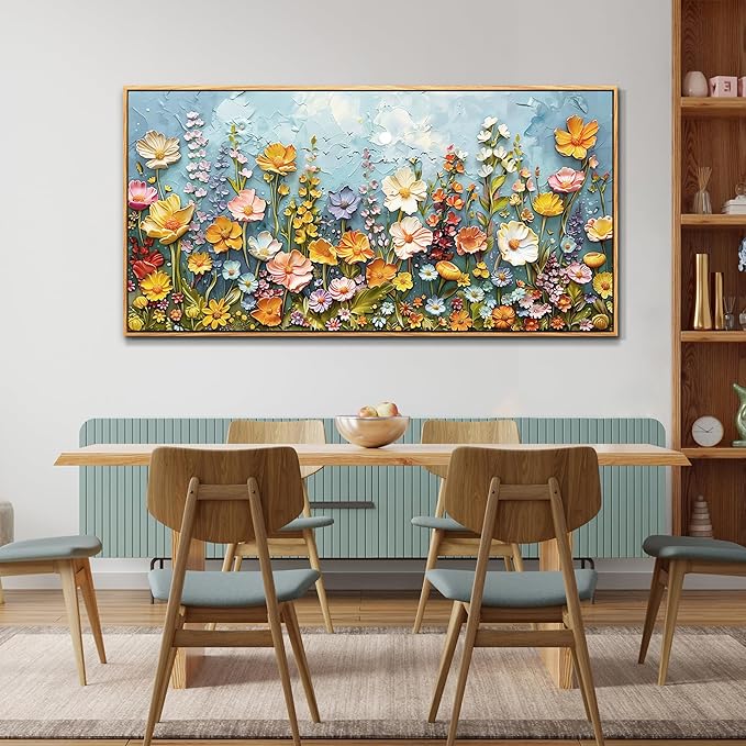 PHAOHUAXM Canvas Wall Decor For Living Room Dining Room Mural Vintage Print Picture YAbstract Colored Floral Wood Frame Artwork For Farmhouse Kitchen Bedroom Corridor Home Decoration Mural 24x48 In