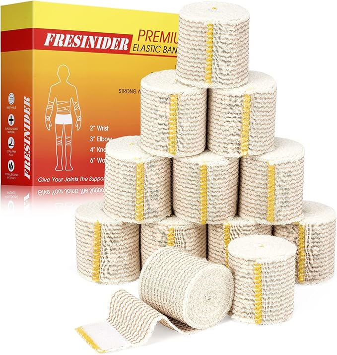 FRESINIDER Premium Elastic Bandage Wrap, 12 Pack 2" × 4.5 Yards (13.5 ft) Cotton Latex Free Compression Wrap with Touch Closure at Both Ends, Support & First Aid for Sports, and Injury Recovery