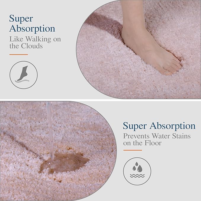 Walensee Contour Rug (20x24, Dusty Pink) Non Slip Bath Mat for Bathroom - Water Absorbent Soft Microfiber Shaggy Mat - Machine Washable U Shape Toilet Rug