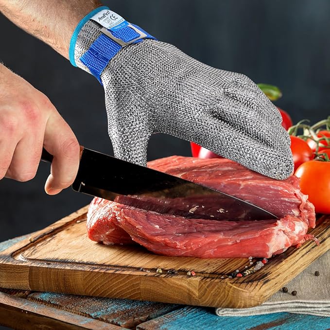 ANSI A9 Cut Resistant Glove Food Grade, Stainless Steel Mesh Metal Knife Cutting Glove for Butcher Oyster Shucking Kitchen Mandoline Chef Slicing Fish Fillet(Size: 8/Medium)