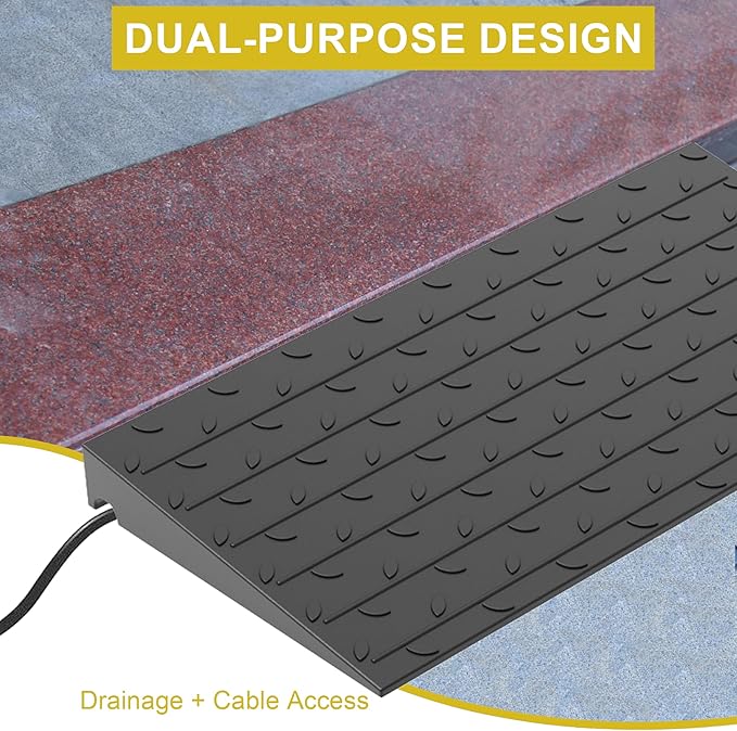 OrangeStar Heavy Duty Rubber Threshold Ramp – 2.5" Rise Wheelchair & Scooter Ramp with Cord Channel, Non-Slip Angled Entry for Doorways, Steps & Garages, 2200 LBS Capacity (Black, 36" Length)