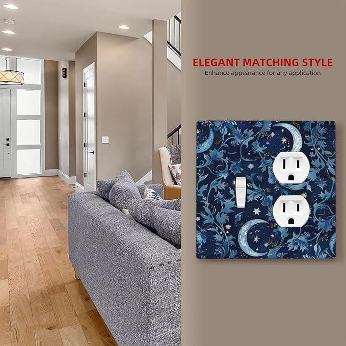 Wallplates Vintage Moon And Flowers Decor Floral William Morris 1 Toggle 1 Duplex Switch Plate Electrical GFCI Faceplate Decorative Light Switch Covers for Bedroom Kids room Decor