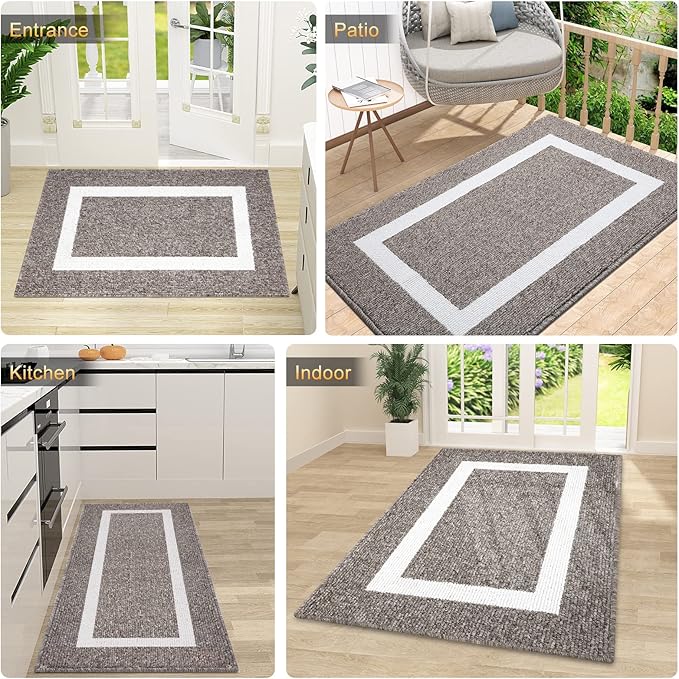 OLANLY Indoor Door Mat, 47x20, Non-Slip Absorbent Resist Dirt Entrance Mat, Washable Low-Profile Inside Entry Doormats for Entryway, Brown