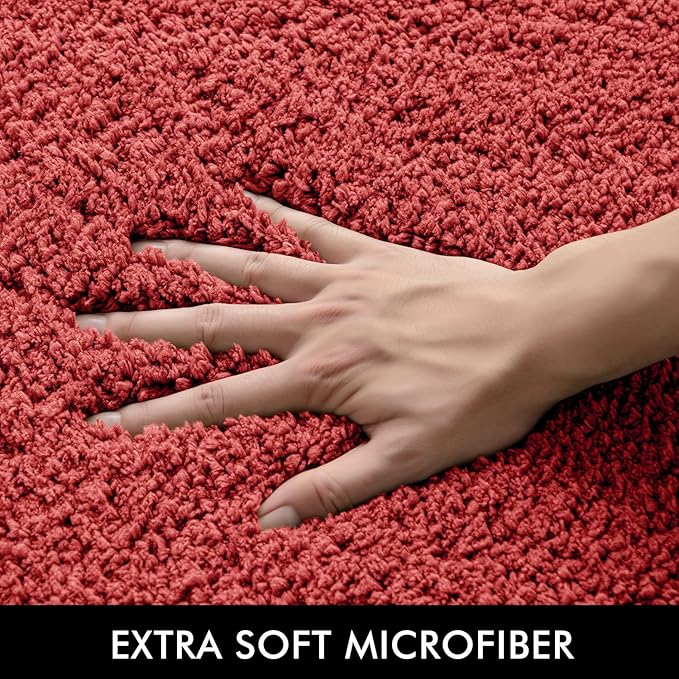 MIULEE Microfiber Toilet Bath Mat U-Shaped Contour Shaggy Rugs Non Slip Extra Thick Soft Absorbent Water for Bathroom Commode Machine Washable(20x20 Inch, Coral)