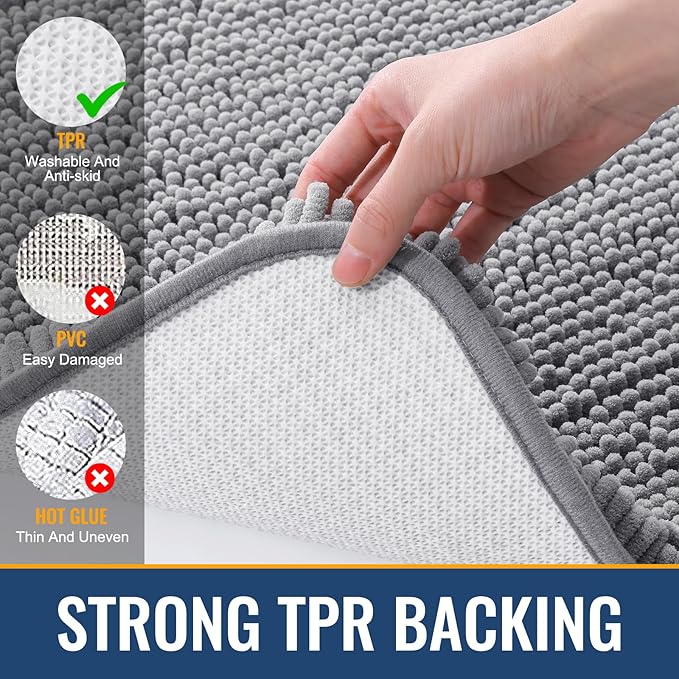 Arotive Bathroom Toilet Rugs U Shaped 24x24, Extra Soft Absorbent Shaggy Chenille Contour Bath Rugs for Toilet, Machine Washable Non-Slip Contoured Bath Mats, Grey
