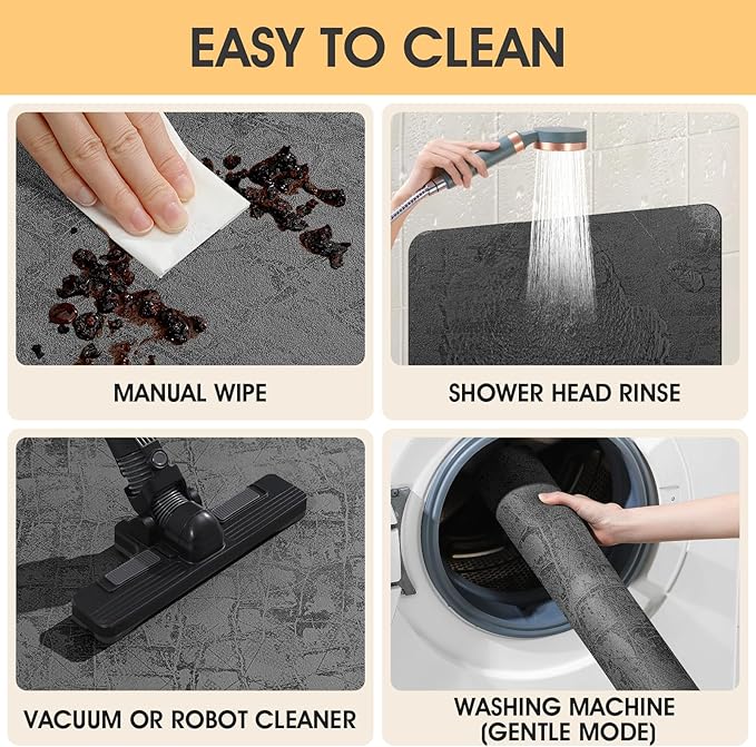 ACCUMTEK Ultra Thin Bath Mat, Upgrade Backing Non Slip Thin Bath Mats Fit Under Door, Quick Dry Ultra Absorbent Bathroom Rugs, Machine Washable Bath Rugs for Bathroom, Charcoal Gray/Checkered/32 x20