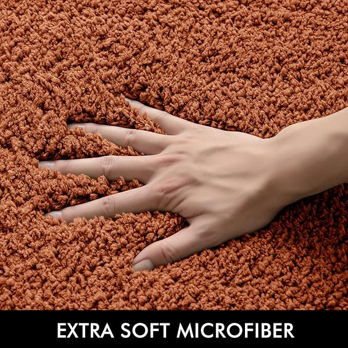 MIULEE Burnt Orange Extra Thick Non Slip Bathroom Rug Shaggy Soft Bath Mat Plush Microfiber Absorbent Water for Shower Tub Machine Washable (24x70 Inches)