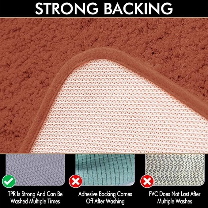 MIULEE Rust Microfiber Toilet Bath Mat U-Shaped Contour Shaggy Rugs Non Slip Extra Thick Soft Absorbent Water for Bathroom Commode Machine Washable(20x20 Inch)