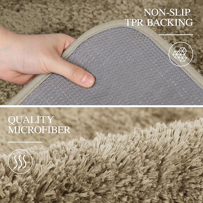 Walensee Bath Rug - Non Slip, Soft Microfiber Shaggy Bath Mat (20 x 32, Sand) - Water Absorbent, Machine Washable, Thick Plush Shower Mat